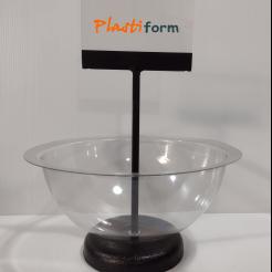 Exhibidor de Mesa con Base y Porta cártel mas semi esfera 300mm acrílico